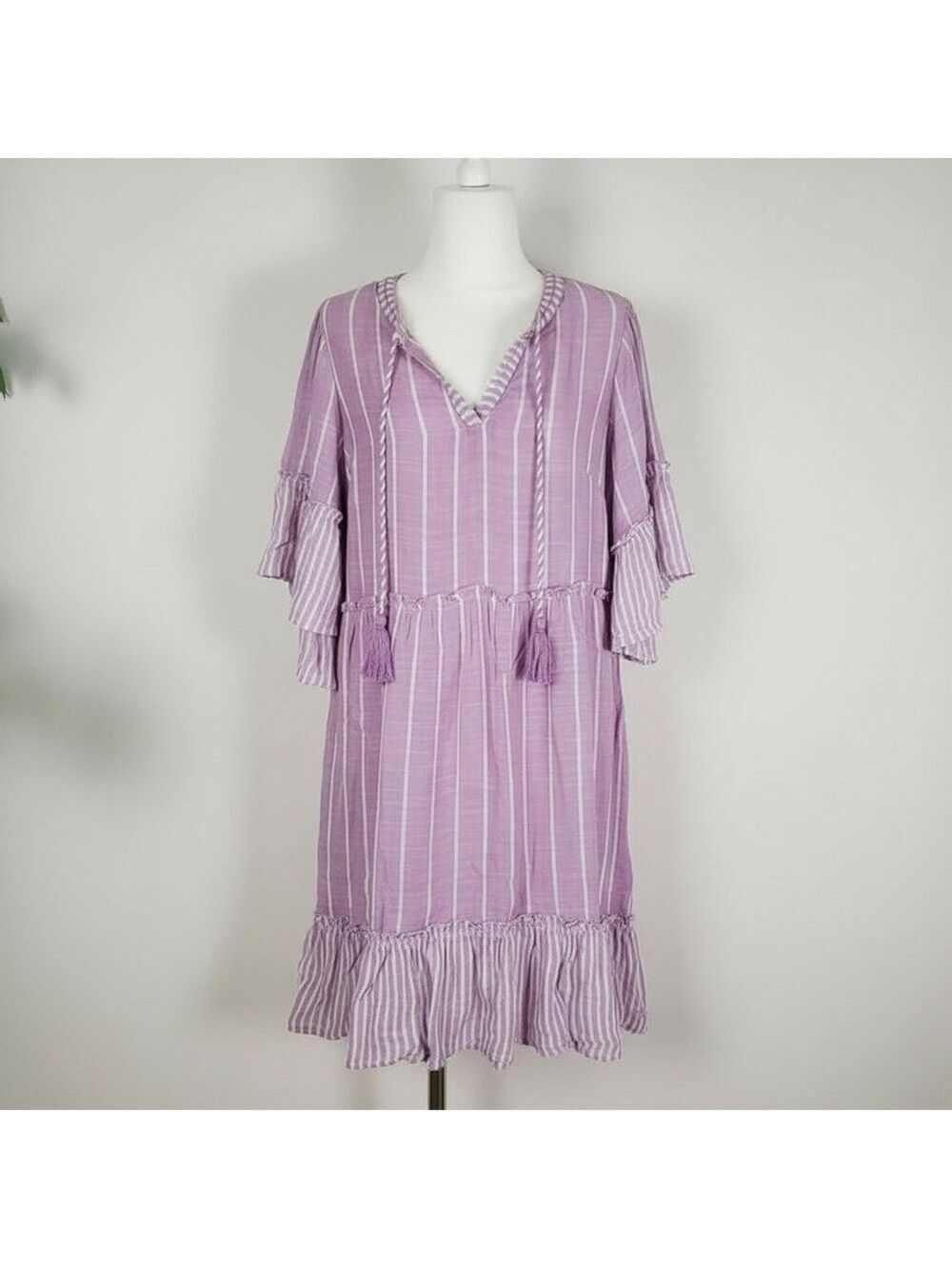 Tribal Jeans Dress Petite Small Women's Boho Ruffle Spring Pastel - Picture 2 of 11